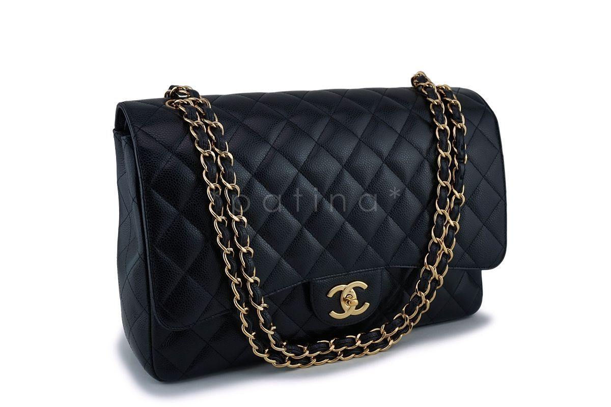 Chanel Black Caviar Maxi Classic Double Flap Bag GHW