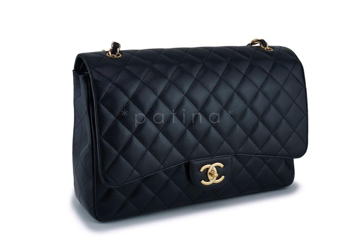Chanel Black Caviar Maxi Classic Double Flap Bag GHW