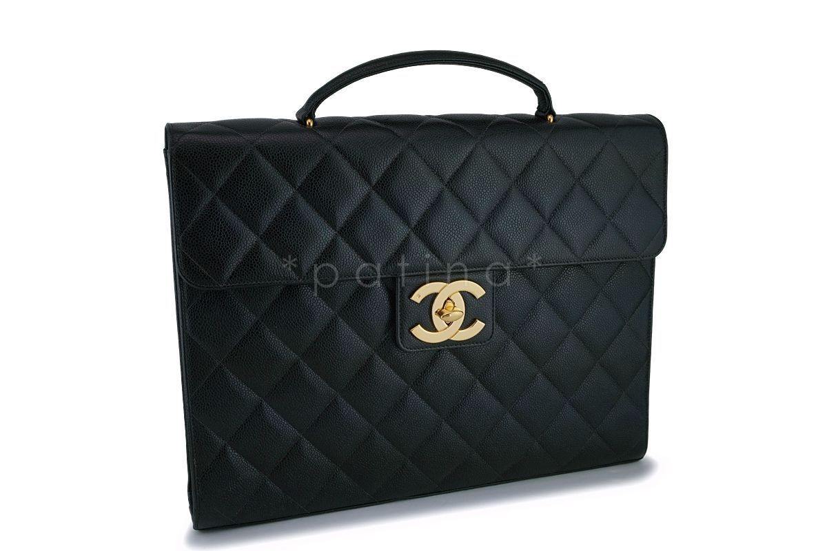Chanel Vintage Black Caviar Briefcase Tote Bag 24k GHW
