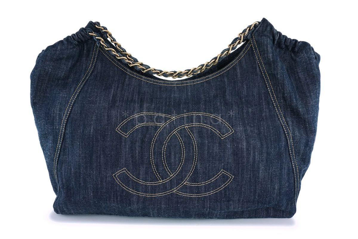 Chanel Dark Blue Denim XL Giant Coco Cabas Tote Bag