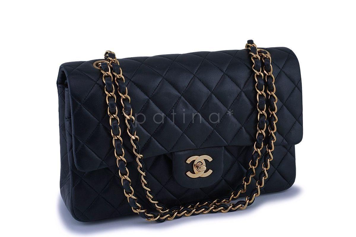 Chanel Black Lambskin Medium Classic Double Flap Bag 24k GHW