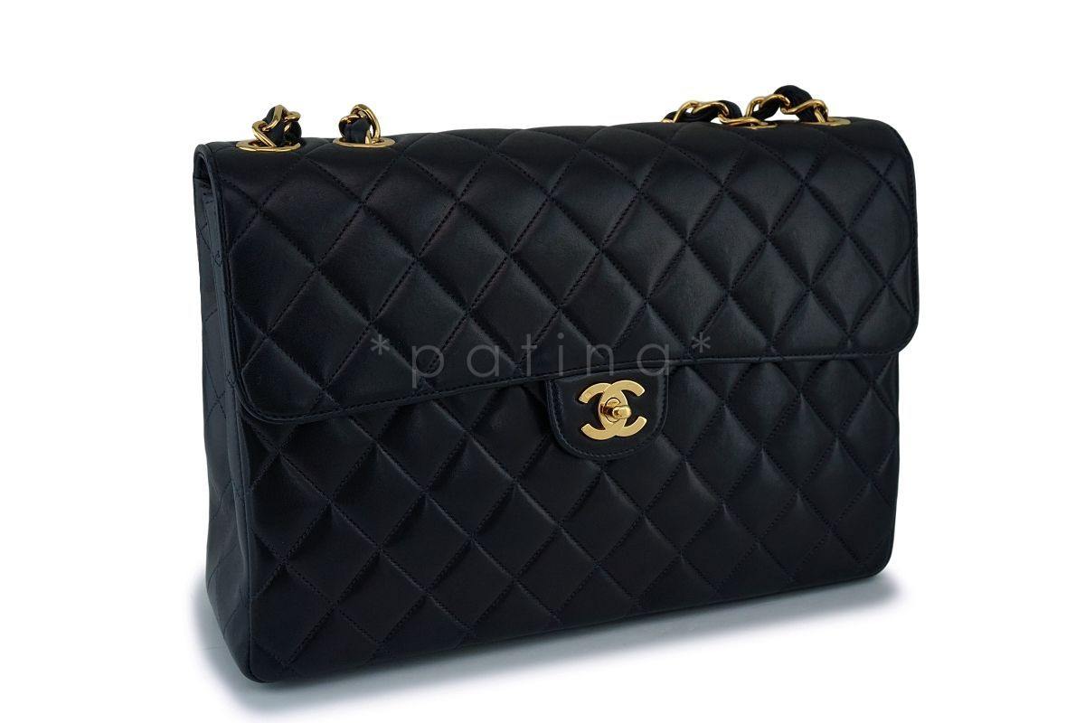 Chanel Black Lambskin Jumbo Classic Flap Bag 24k GHW