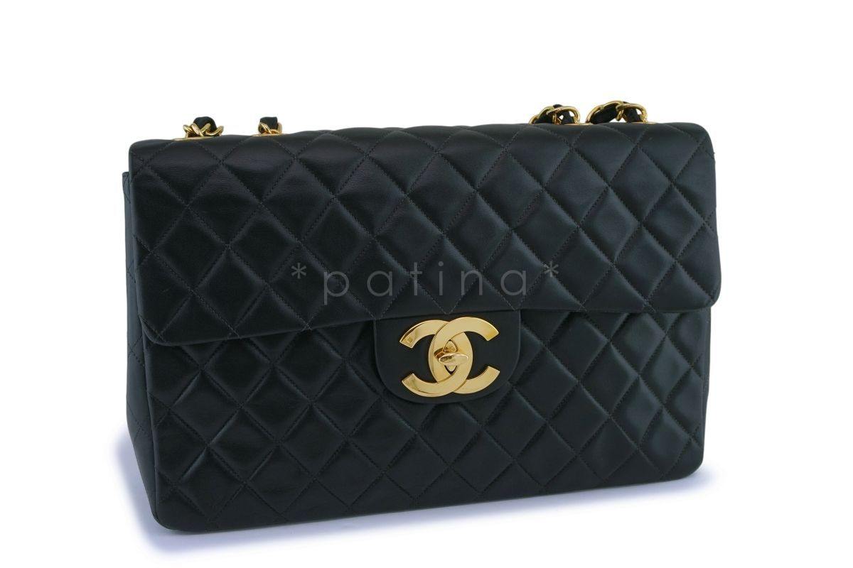 Chanel Black Vintage Lambskin Maxi "Jumbo XL" Classic Flap Bag 24k GHW