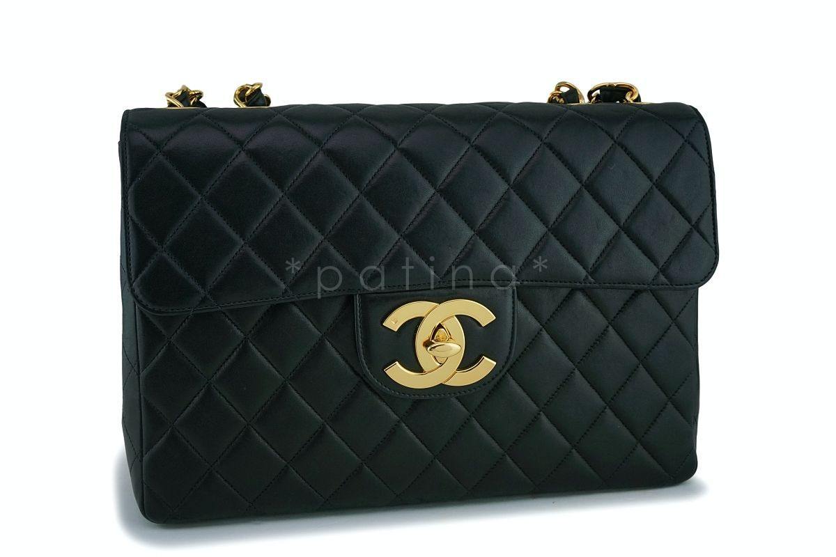 Chanel Vintage Black Lambskin Jumbo Classic Flap Bag 24k GHW