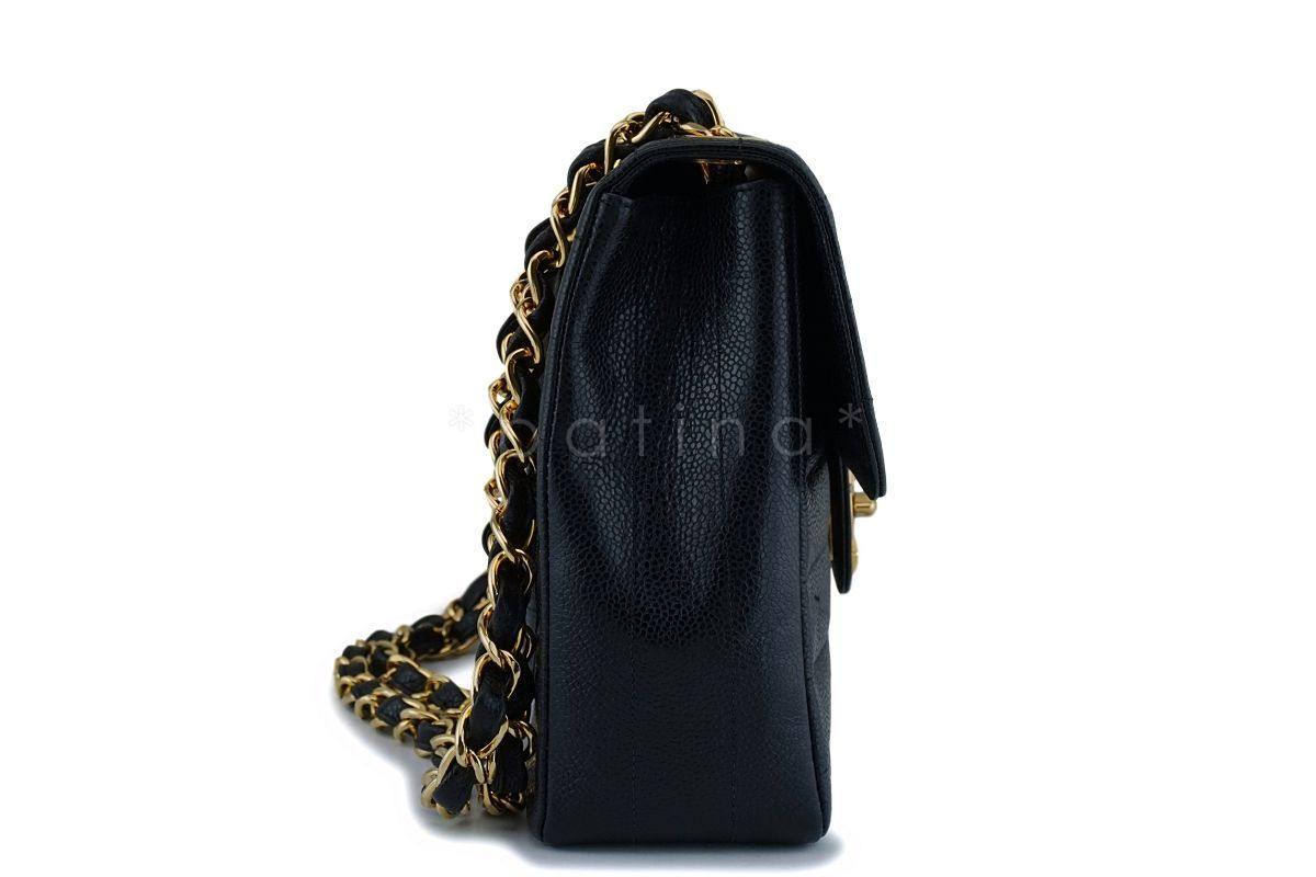 Rare Chanel Vintage Black Caviar Horizontal Jumbo Classic Flap Bag 24k GHW