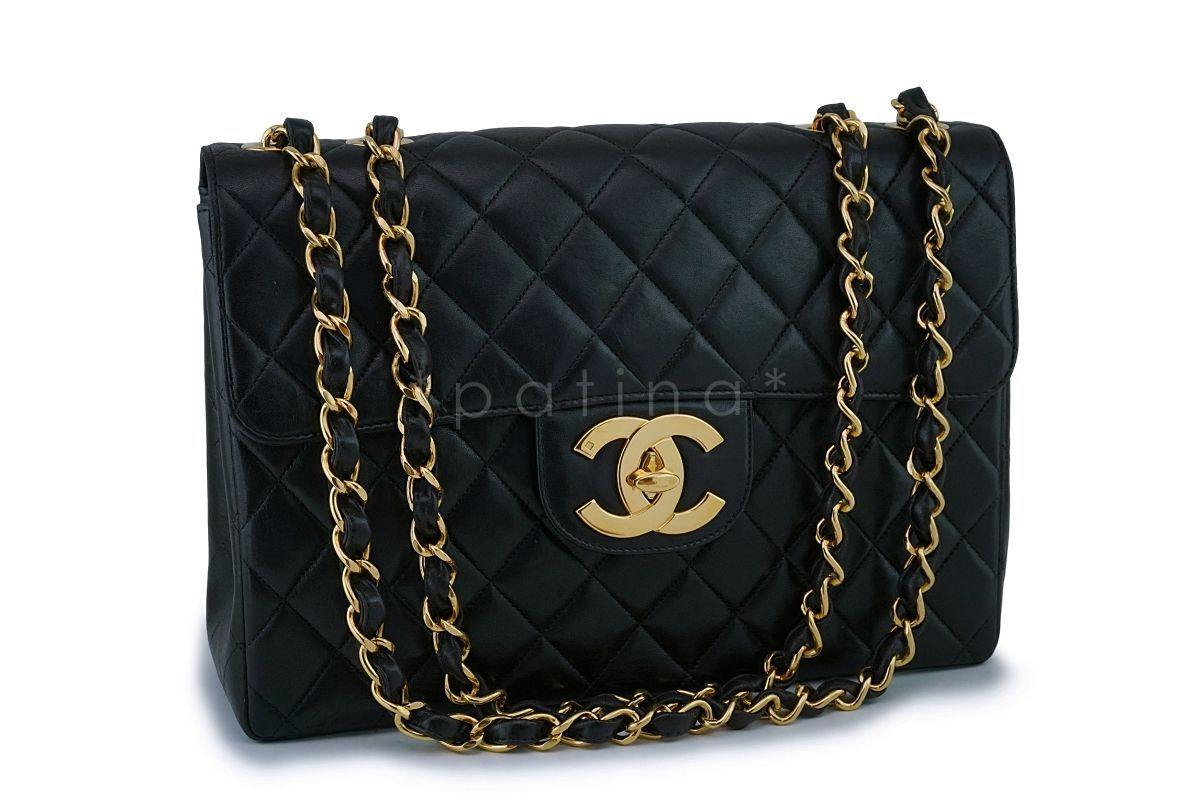 Chanel Black Vintage Lambskin Jumbo Classic Flap Bag 24k GHW