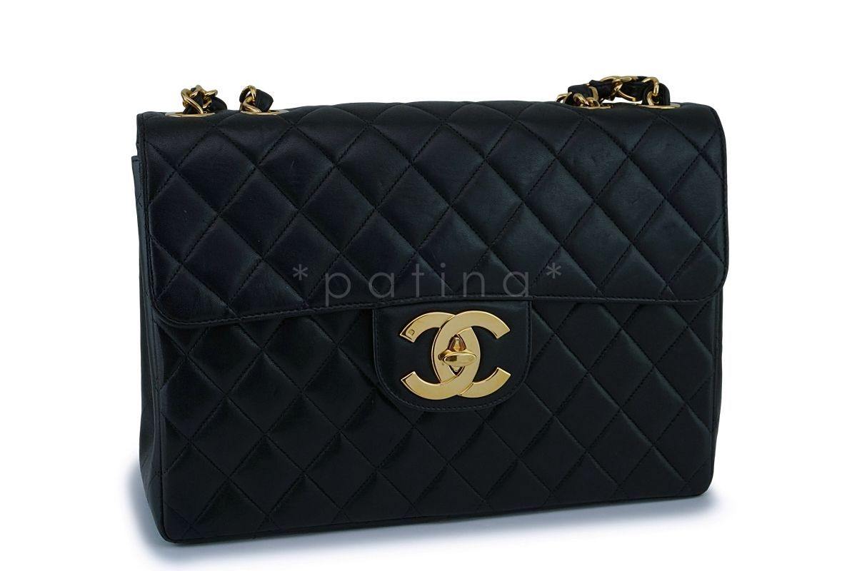 Chanel Black Vintage Lambskin Jumbo Classic Flap Bag 24k GHW
