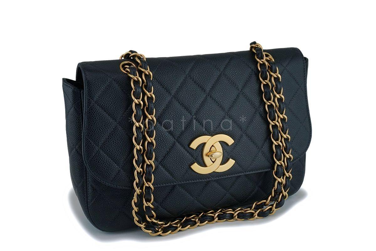 Rare Chanel Vintage Black Caviar Flap with Classic Jumbo CCs Bag GHW