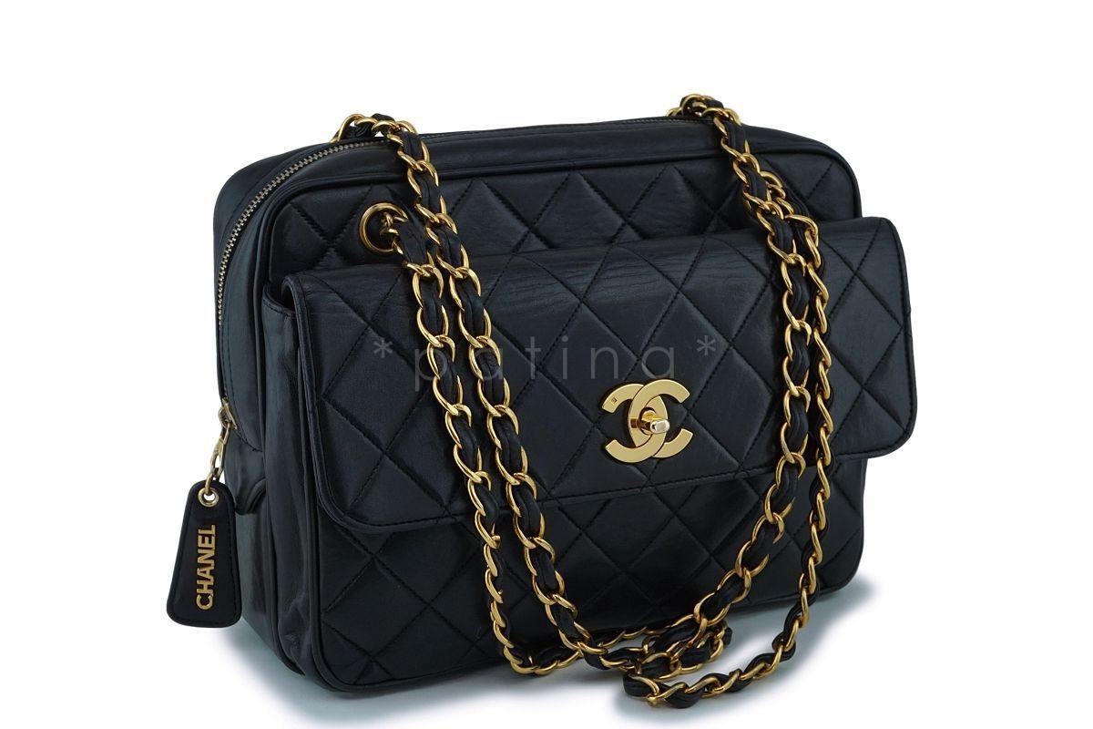 Chanel Vintage Black Lambskin Classic Flap Camera Bag 24k GHW