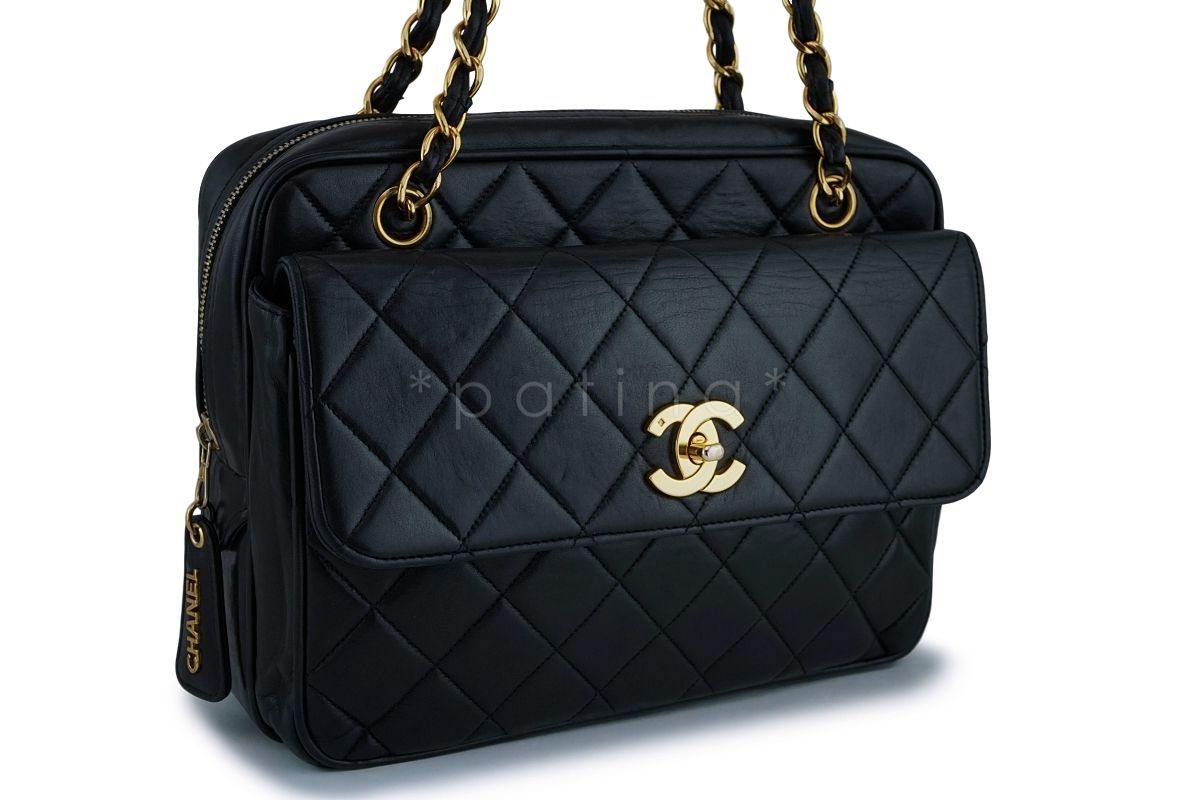 Chanel Vintage Black Lambskin Classic Flap Camera Bag 24k GHW