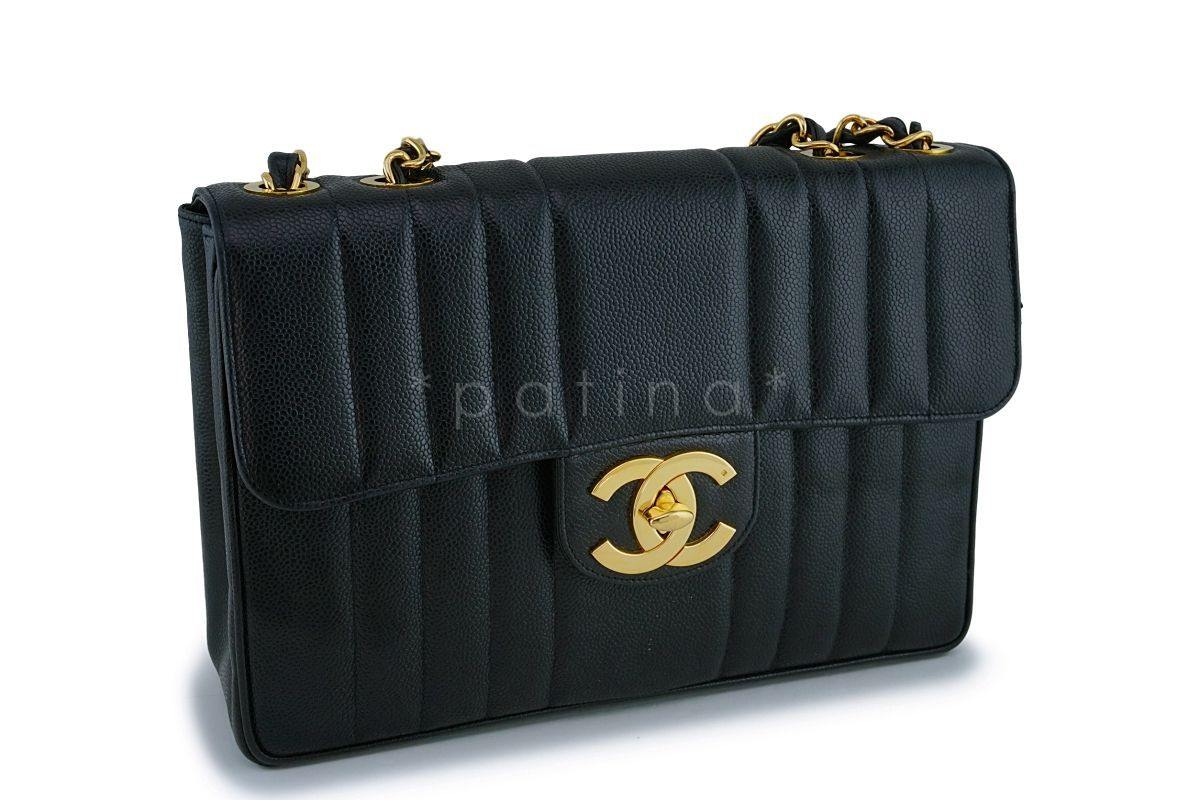 Chanel Vintage Black Caviar Mademoiselle Jumbo Classic Flap Bag 24k GHW