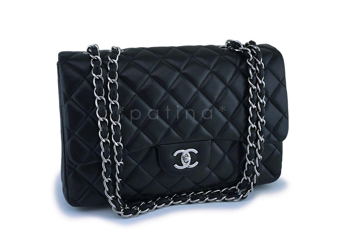 Chanel Black Lambskin Jumbo Classic Flap Bag SHW