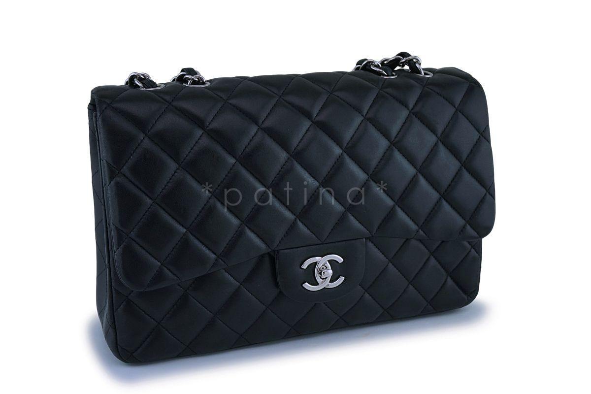 Chanel Black Lambskin Jumbo Classic Flap Bag SHW