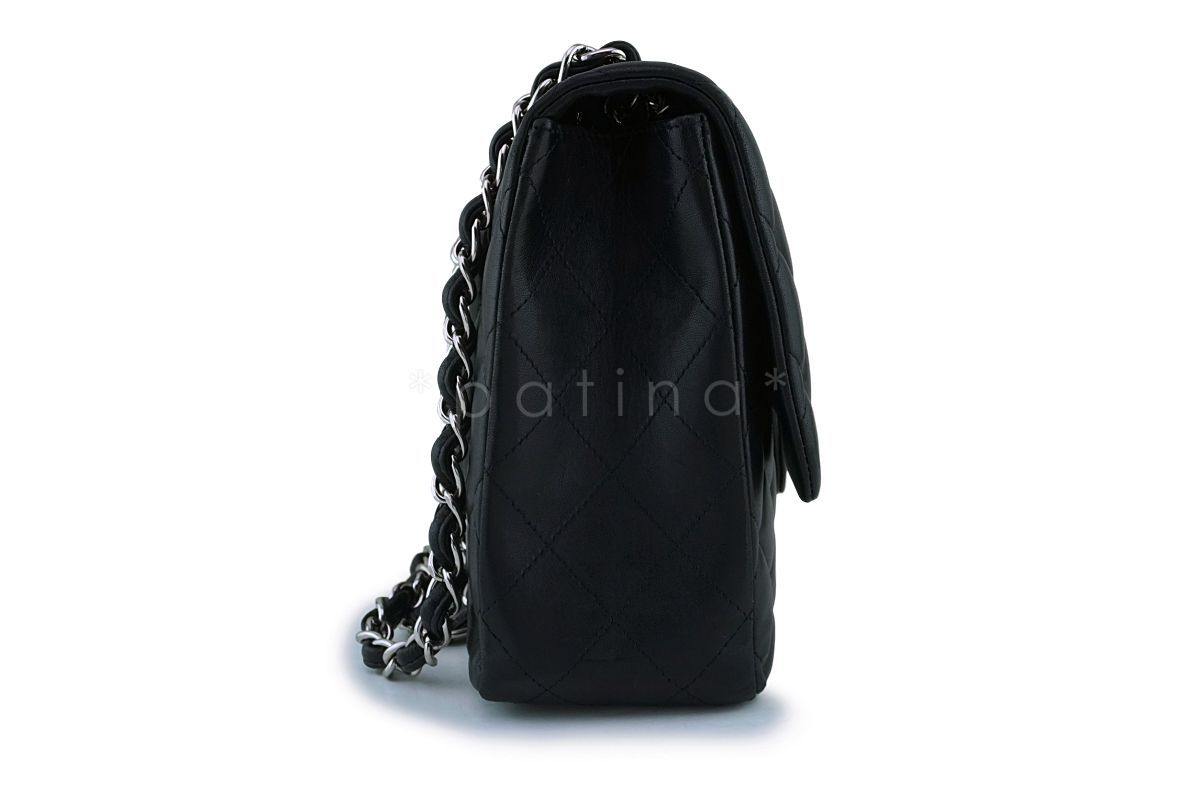 Chanel Black Lambskin Jumbo Classic Flap Bag SHW