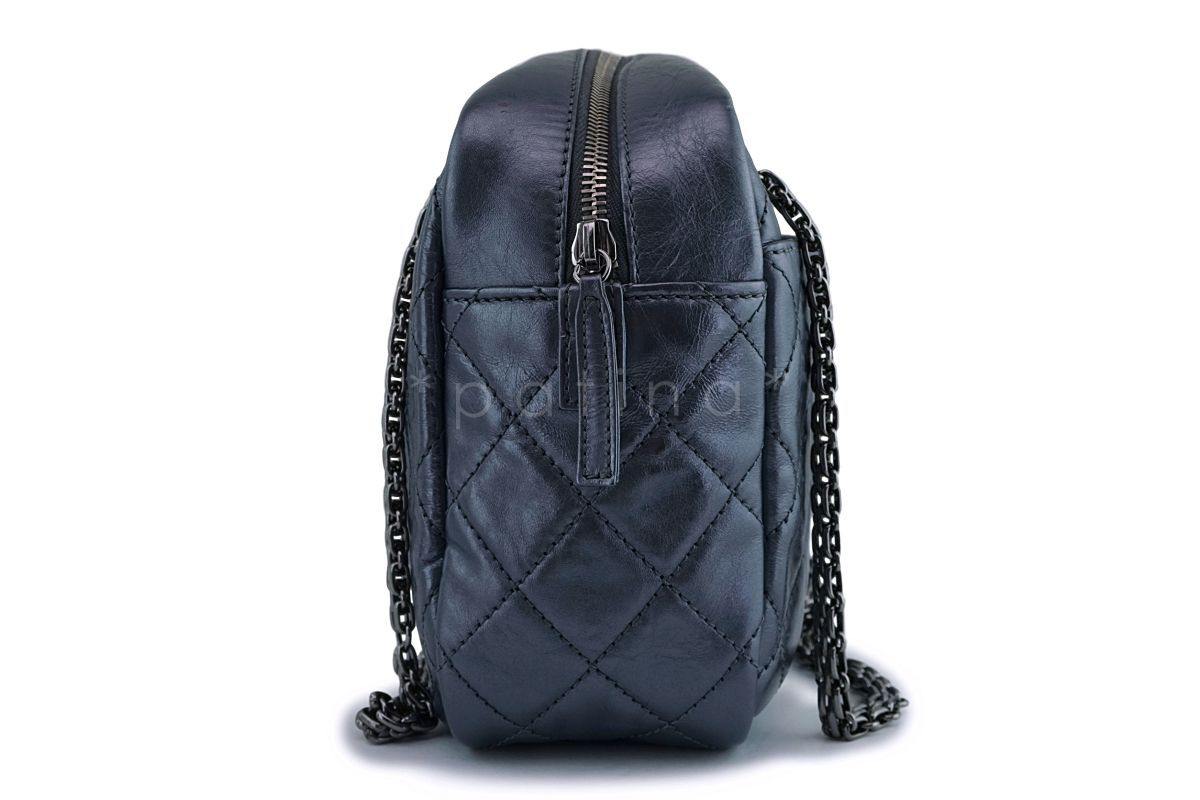 Chanel Dark Gray Silver Metallic Reissue Classic Camera Case Bag RHW