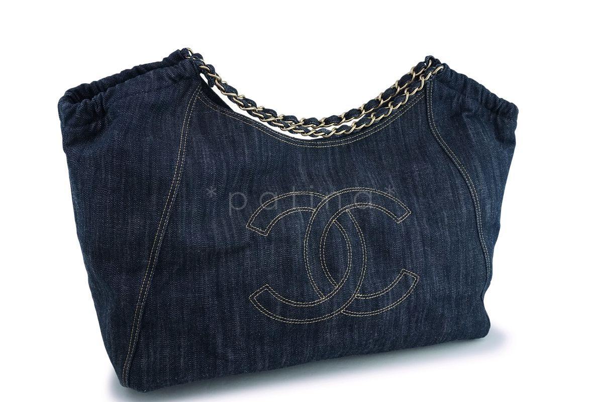Chanel Dark Blue Denim XL Giant Coco Cabas Tote Bag ZP0