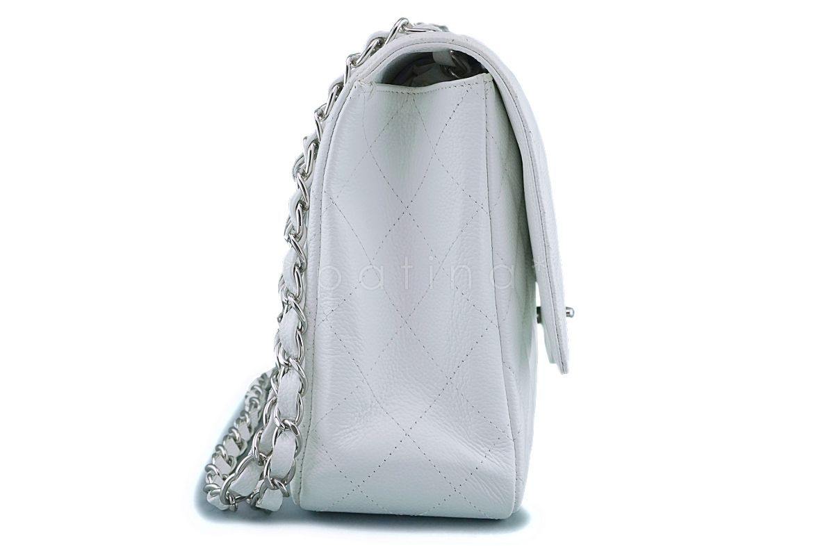 Chanel White Caviar Jumbo Classic Flap Bag SHW