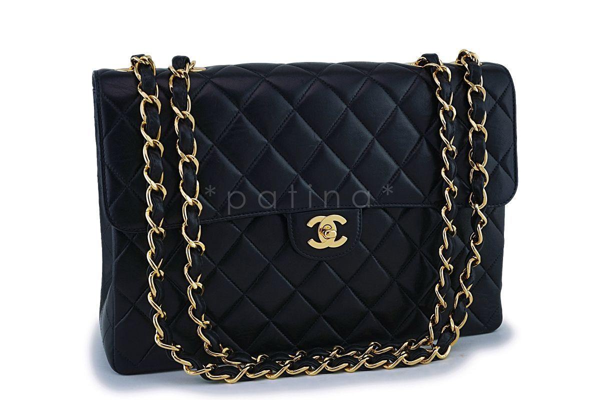 Chanel Black Lambskin Jumbo Classic Flap Bag 24k GHW