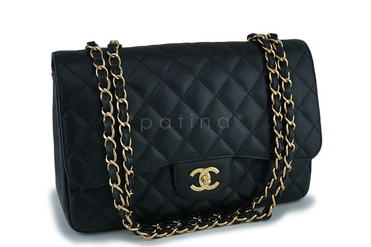 Chanel Black Caviar Jumbo Large Classic Flap Bag GHW
