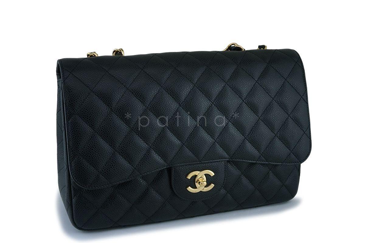 Chanel Black Caviar Jumbo Large Classic Flap Bag GHW