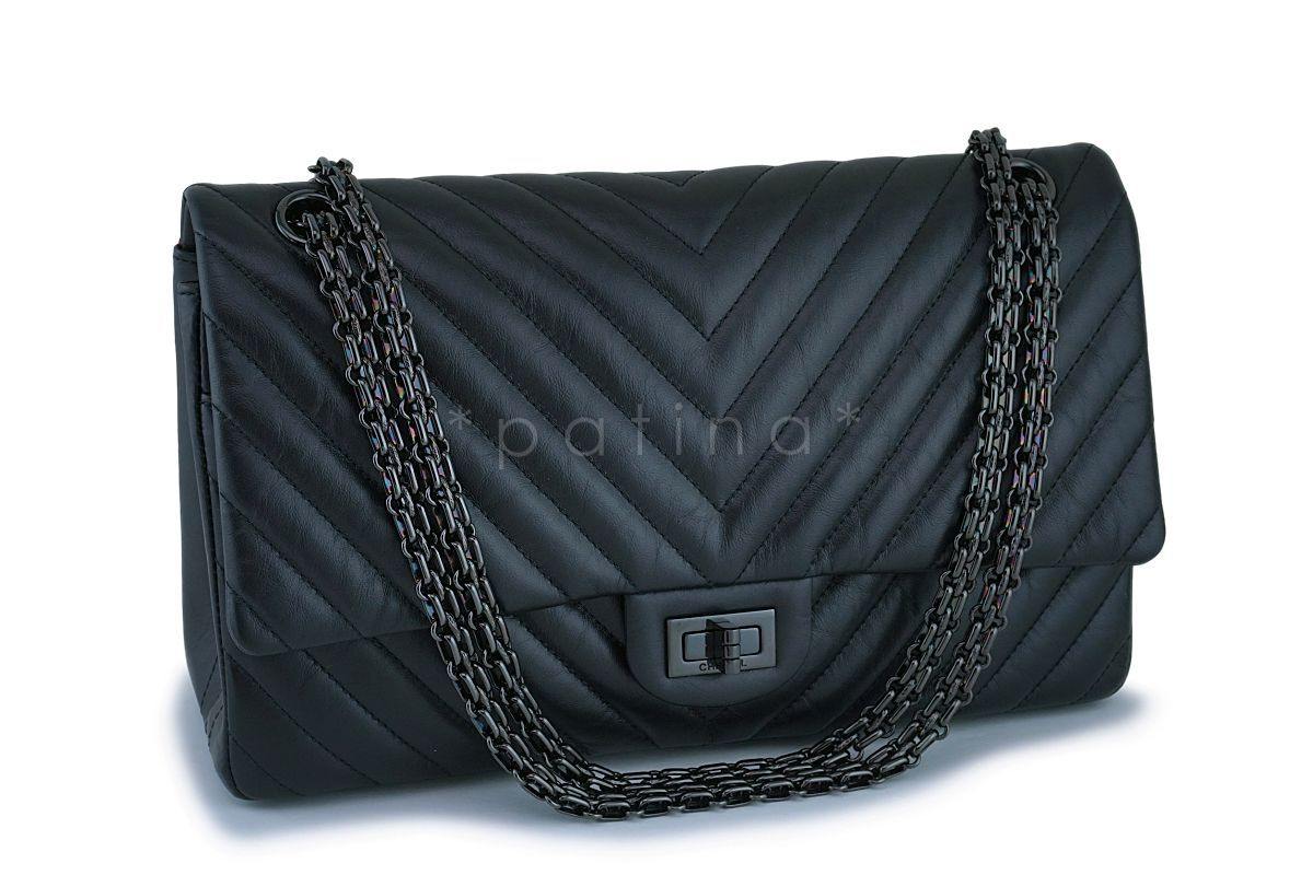 Chanel So Black 226 Medium Chevron Reissue 2.55 Classic Double Flap Bag