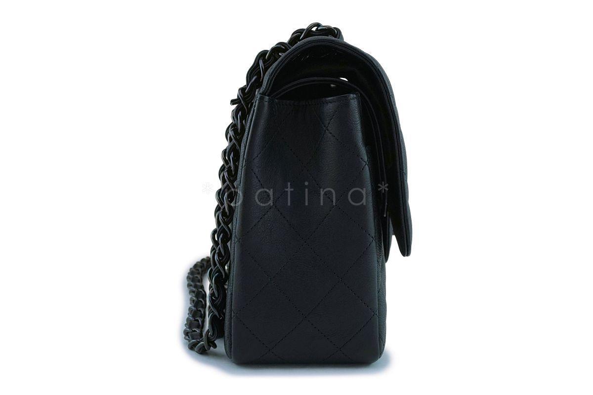 Rare Chanel So Black Crumpled Calf Jumbo Classic Double Flap Bag