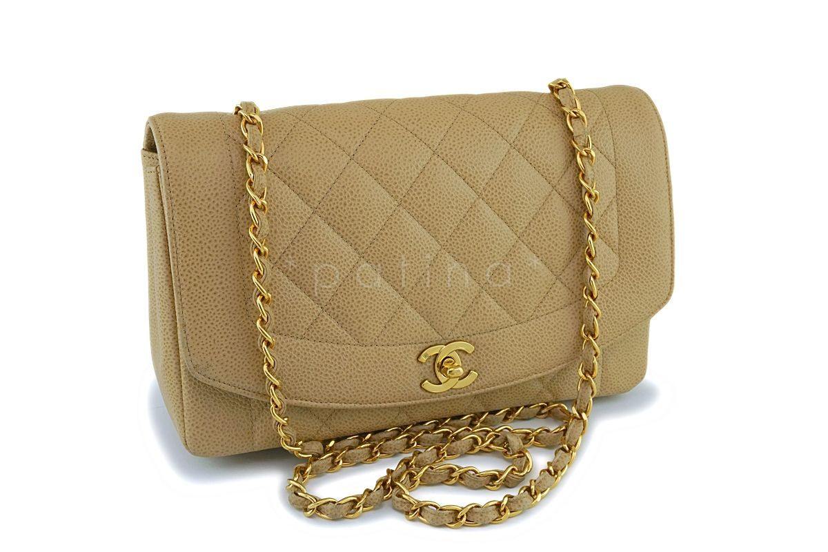 Chanel Vintage Beige Caviar Classic Medium Diana Flap Bag 24k GHW