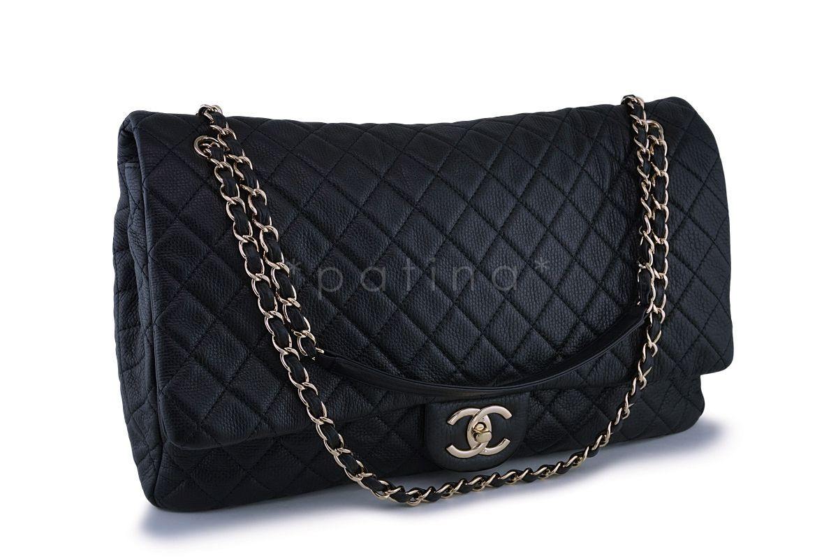 Chanel Black Ltd Airlines Runway Travel XXL Classic Flap Bag GHW
