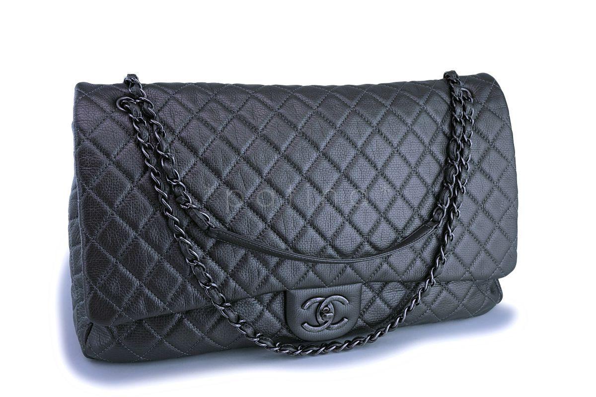 Chanel Dark Silver Ltd Airlines Runway Travel XXL Classic Flap Bag GHW