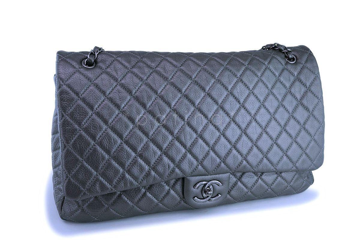 Chanel Dark Silver Ltd Airlines Runway Travel XXL Classic Flap Bag GHW