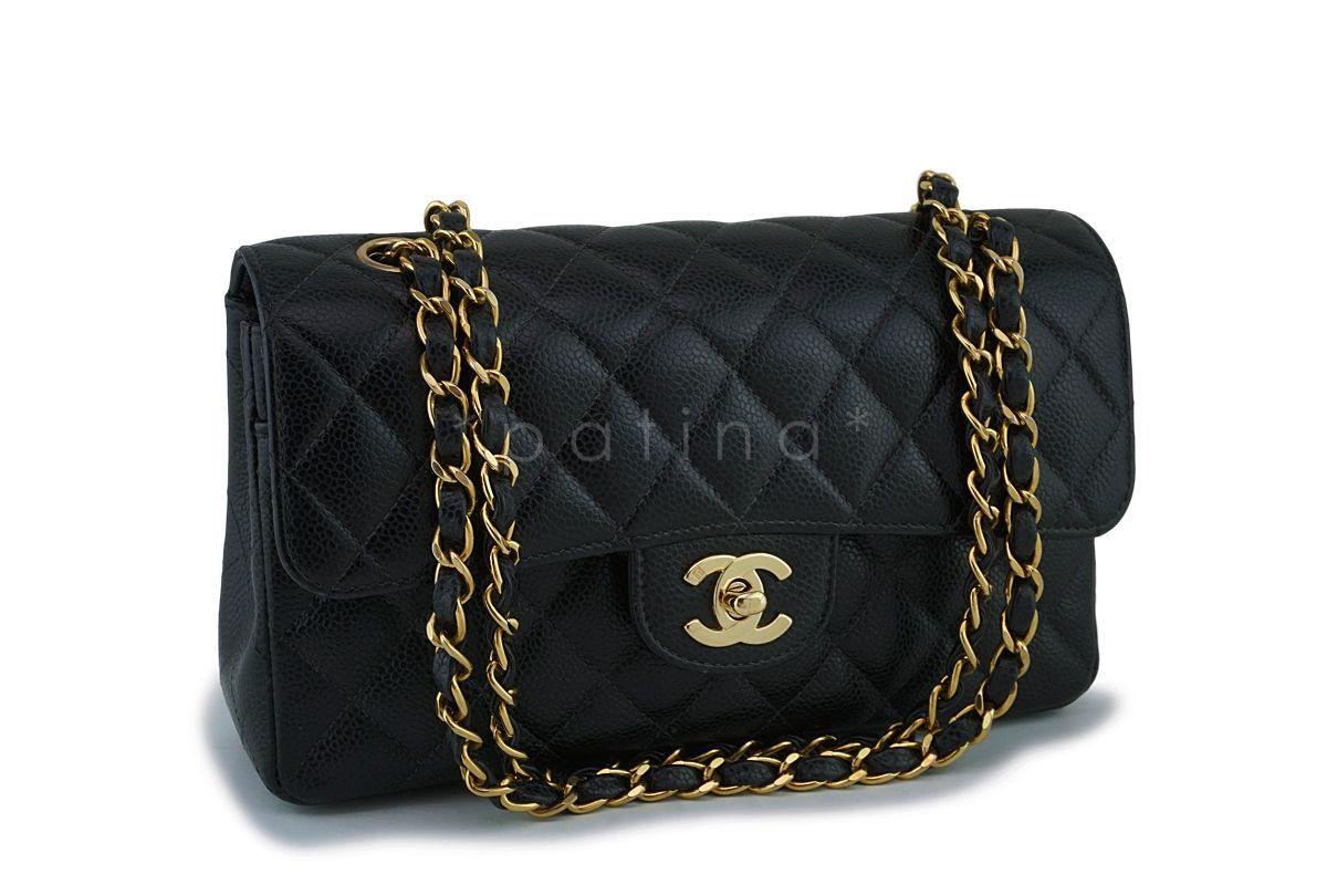Chanel Black Caviar Small Classic Double Flap Bag 24k GHW