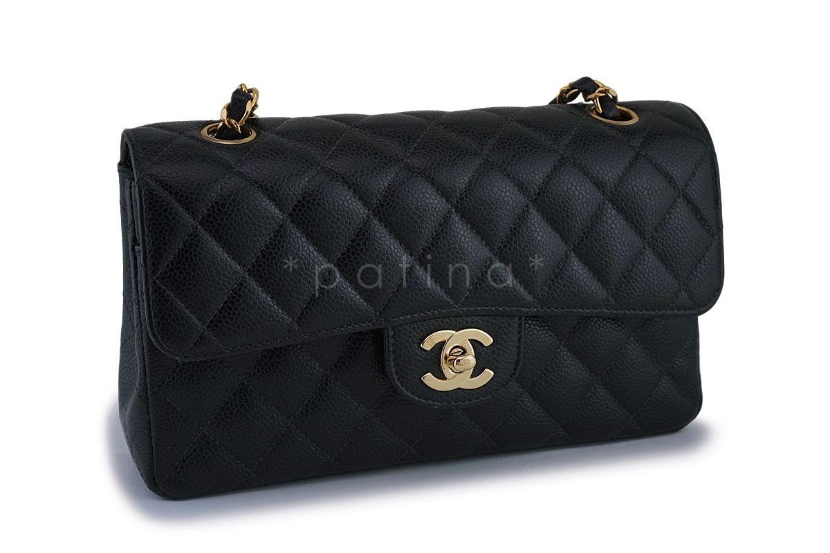 Chanel Black Caviar Small Classic Double Flap Bag 24k GHW