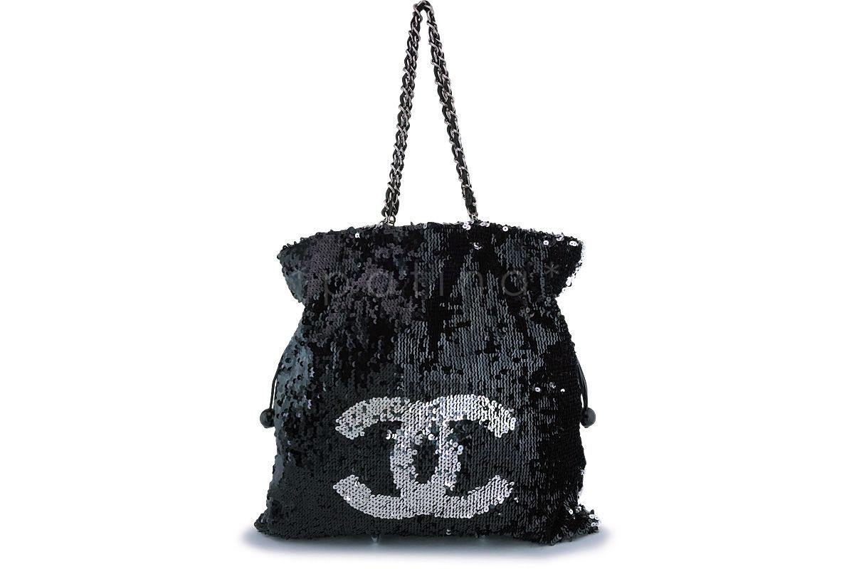 Chanel Silver XL LIMITED Summer Nights Reversible Sequins Hobo Tote Bag
