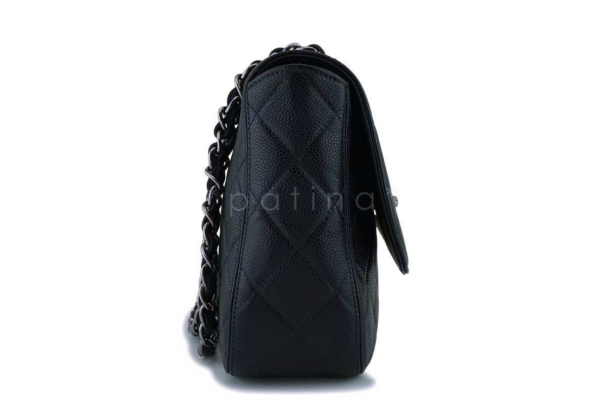 Rare Chanel Vintage Black Caviar Flap with Classic Jumbo CCs Bag RHW