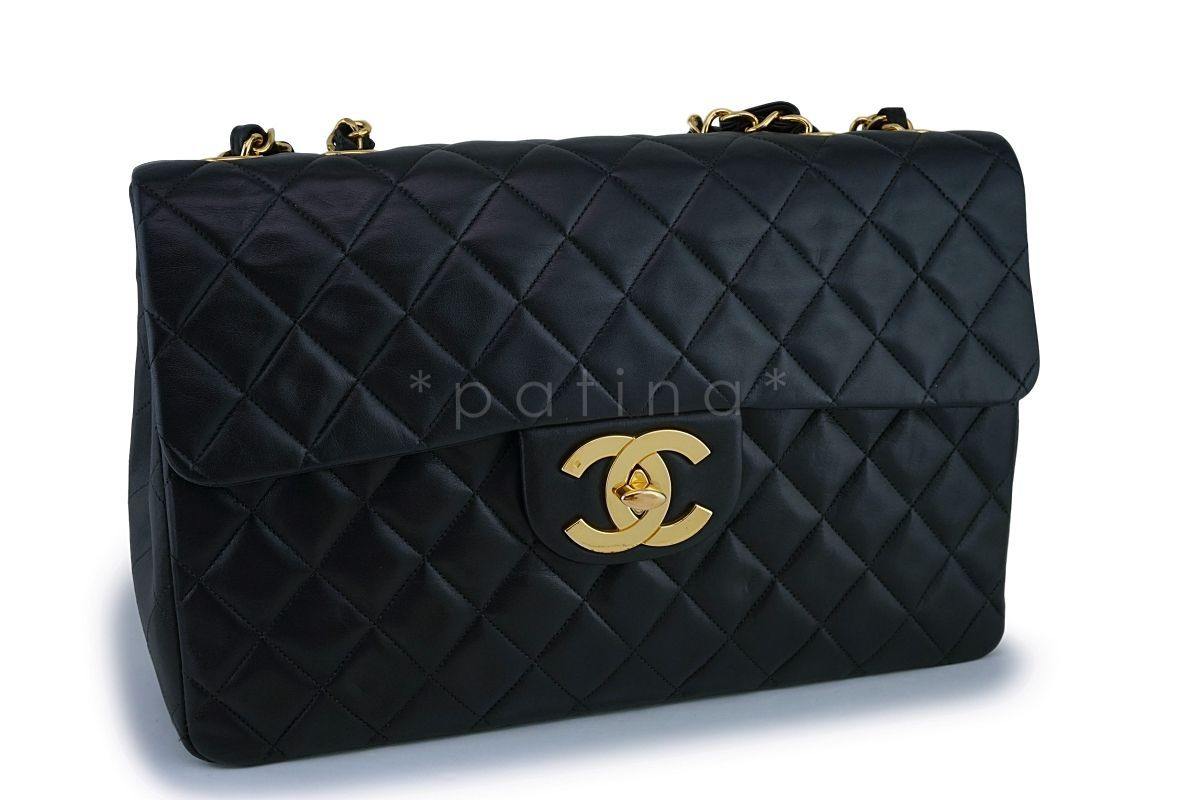 Chanel Black Vintage Lambskin Maxi "Jumbo XL" Classic Flap Bag 24k GHW