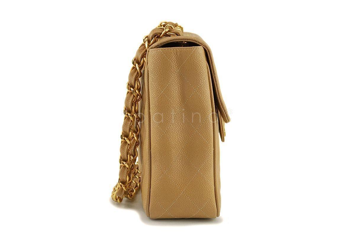 Chanel Vintage Camel Beige Caviar Jumbo Classic Flap Bag 24k GHW
