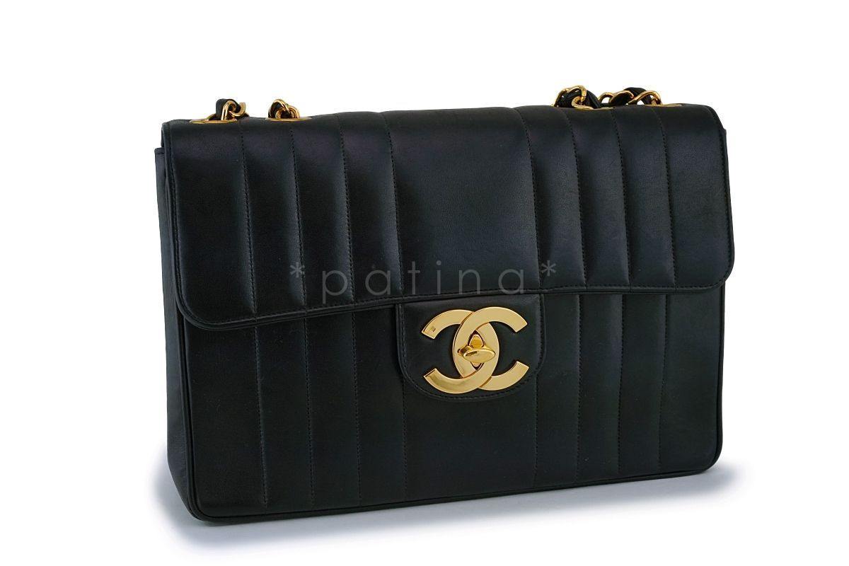 Chanel Black Vintage Lambskin Mademoiselle Jumbo Classic Flap Bag 24k GHW