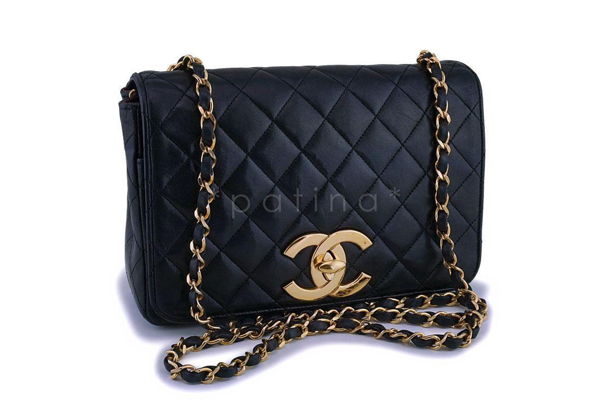 Chanel Vintage Black Lambskin Big CC Small Classic Flap Bag 24k GHW
