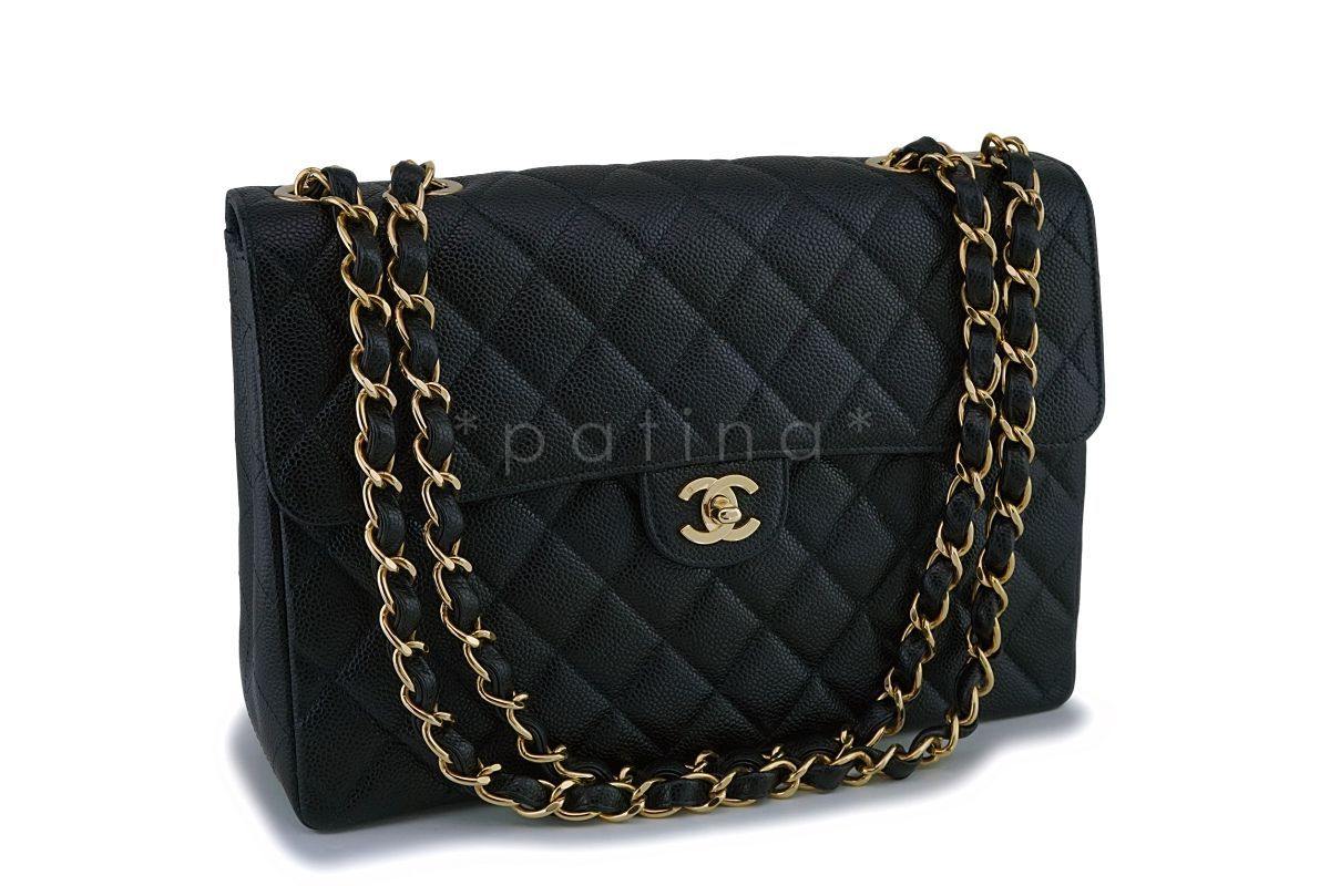 Chanel Vintage Black Caviar Jumbo Classic Flap Bag 24k GHW