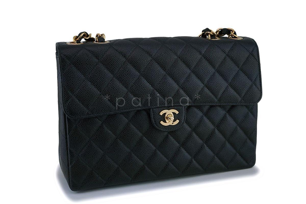 Chanel Vintage Black Caviar Jumbo Classic Flap Bag 24k GHW