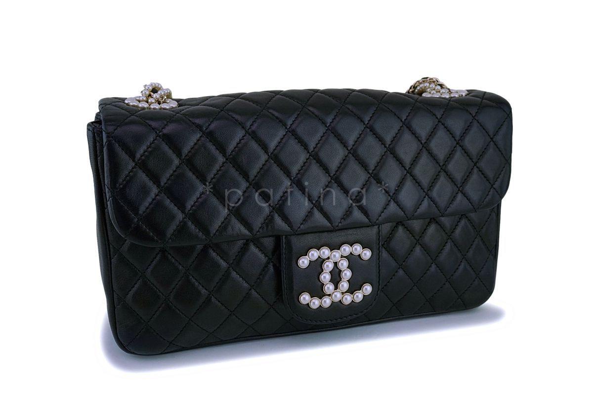 Chanel Black Lambskin Westminster Pearls Classic Flap Bag GHW