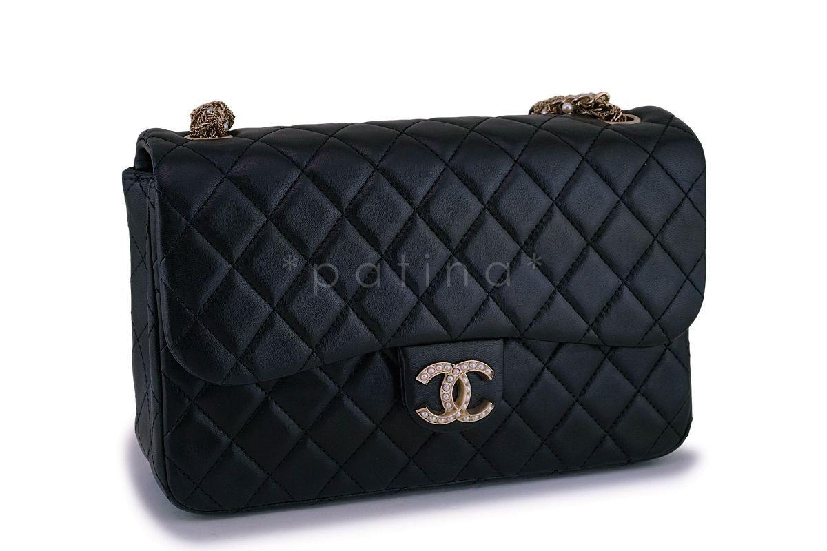 Chanel Black Lambskin Westminster Pearls Classic Flap Bag GHW