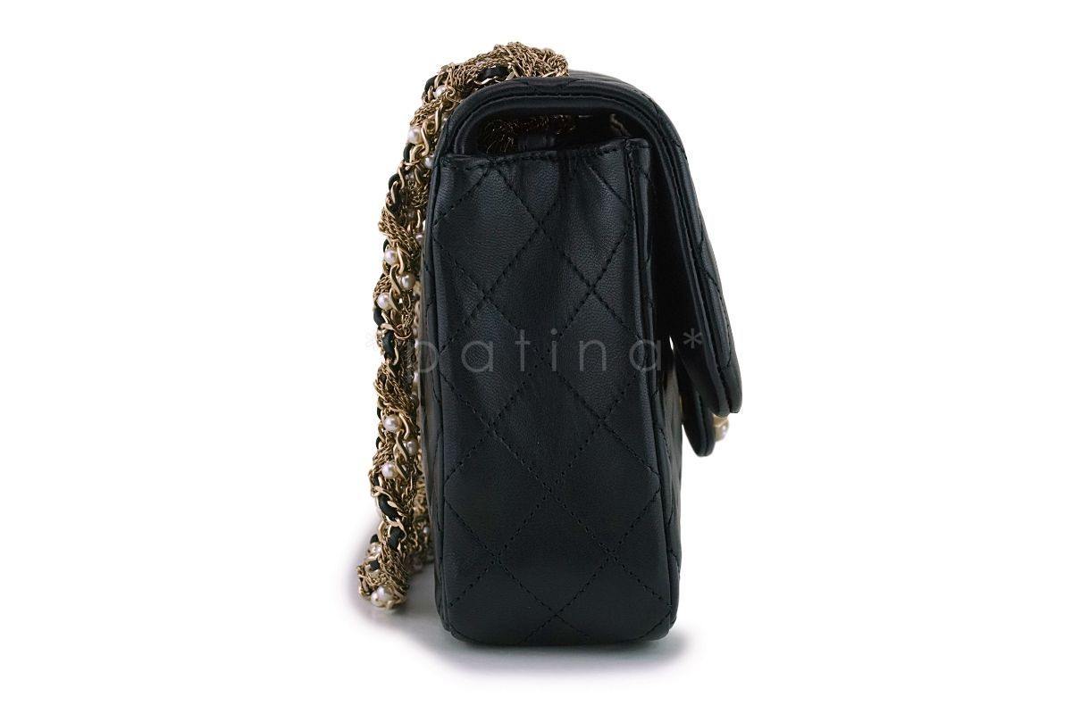 Chanel Black Lambskin Westminster Pearls Classic Flap Bag GHW