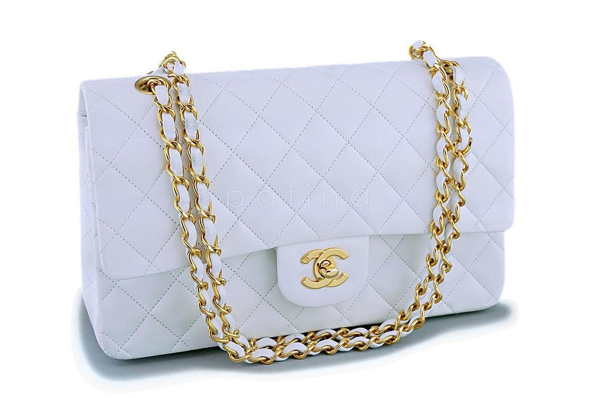 Chanel White Lambskin Medium Classic Double Flap Bag 24k GHW