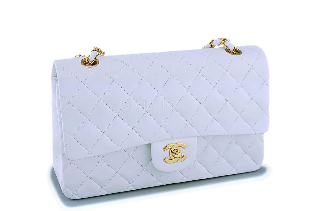 Chanel White Lambskin Medium Classic Double Flap Bag 24k GHW