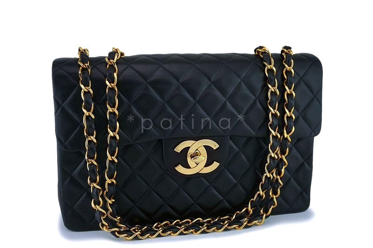 Chanel Black Vintage Lambskin Maxi "Jumbo XL" Classic Flap Bag 24k GHW