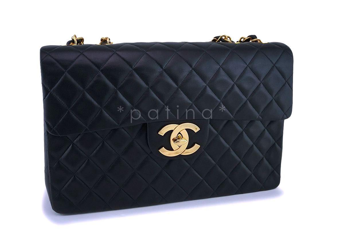 Chanel Black Vintage Lambskin Maxi "Jumbo XL" Classic Flap Bag 24k GHW