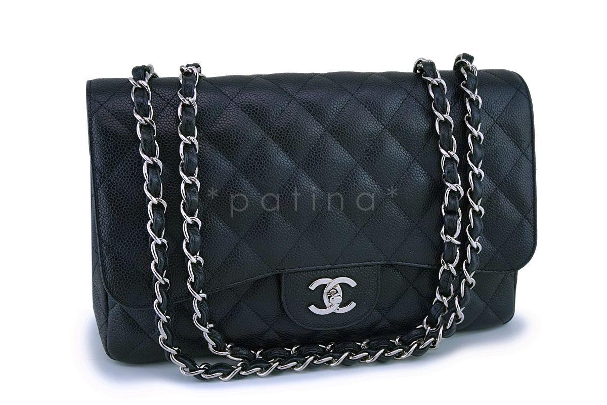 Chanel Black Caviar Jumbo Classic Flap Bag SHW