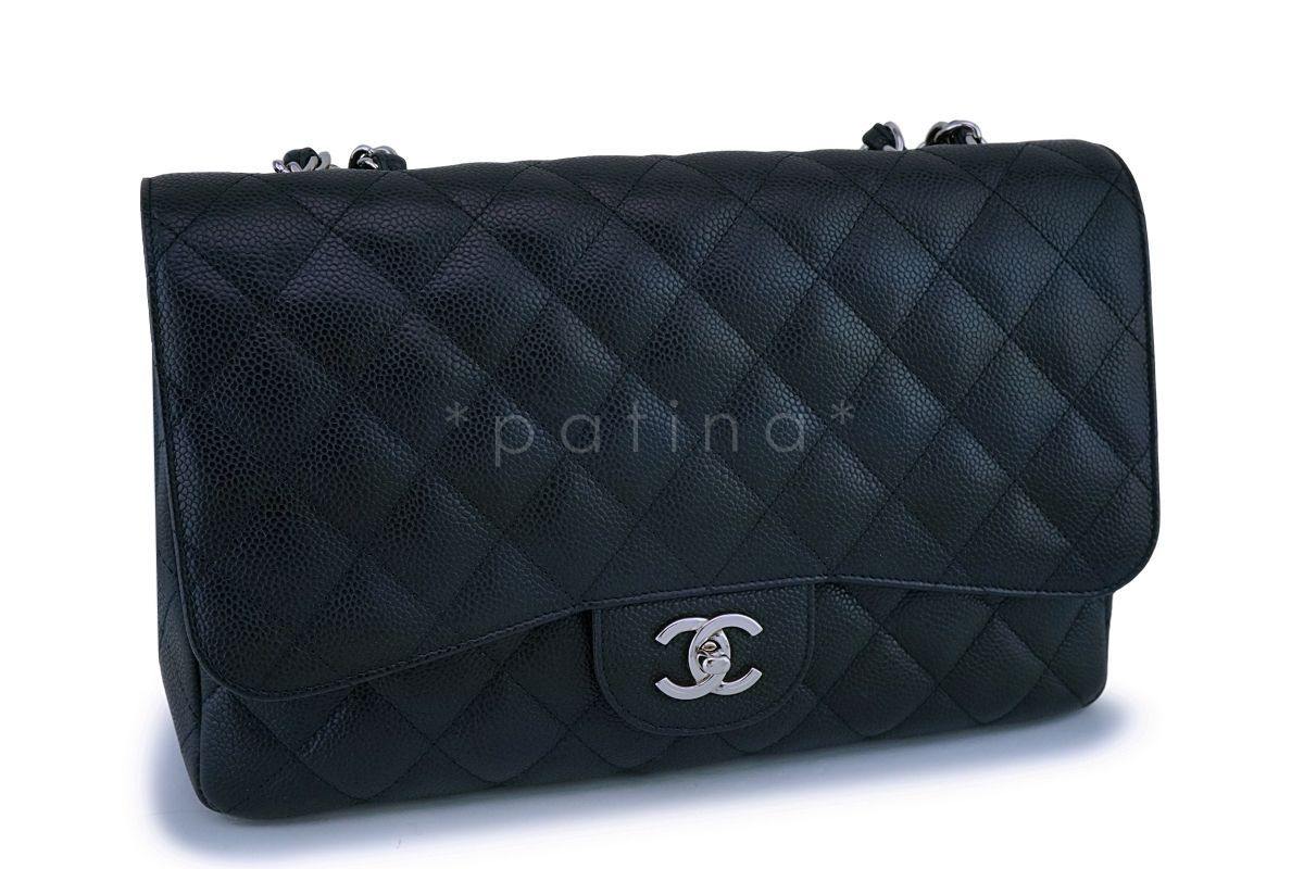 Chanel Black Caviar Jumbo Classic Flap Bag SHW