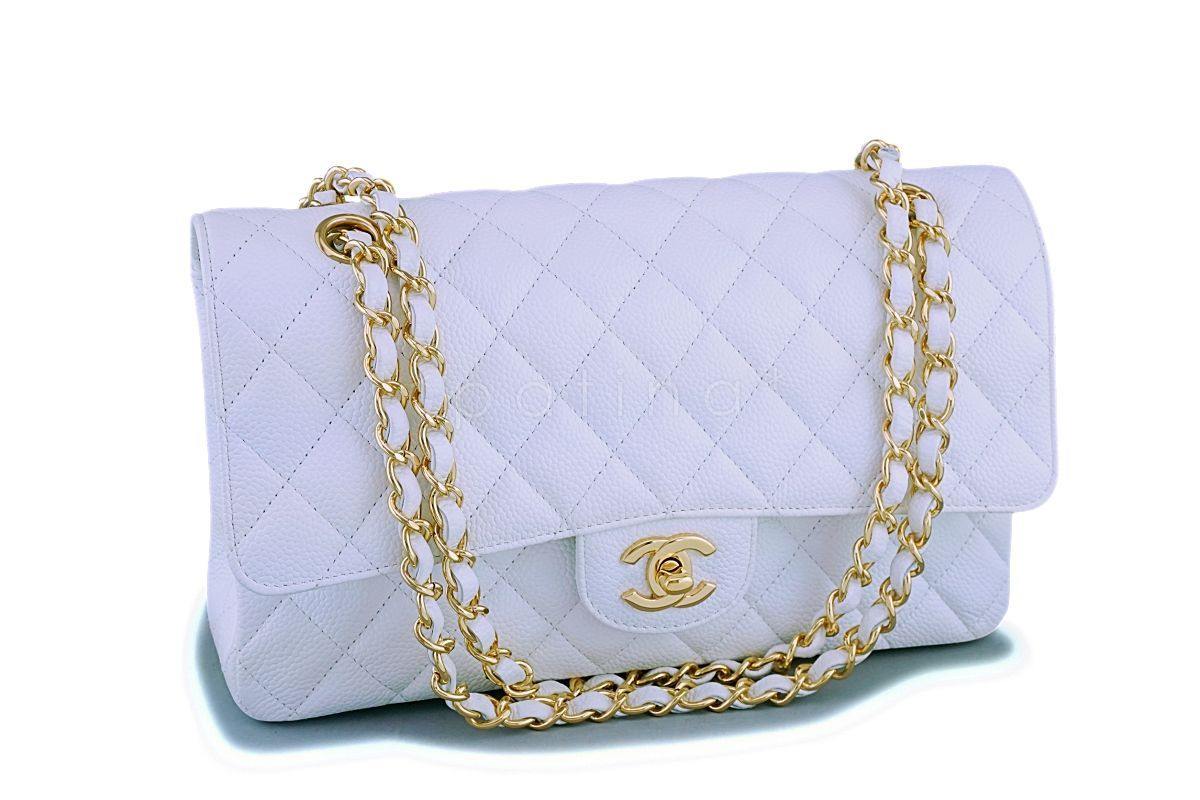 Chanel White Caviar Medium Classic Double Flap Bag GHW